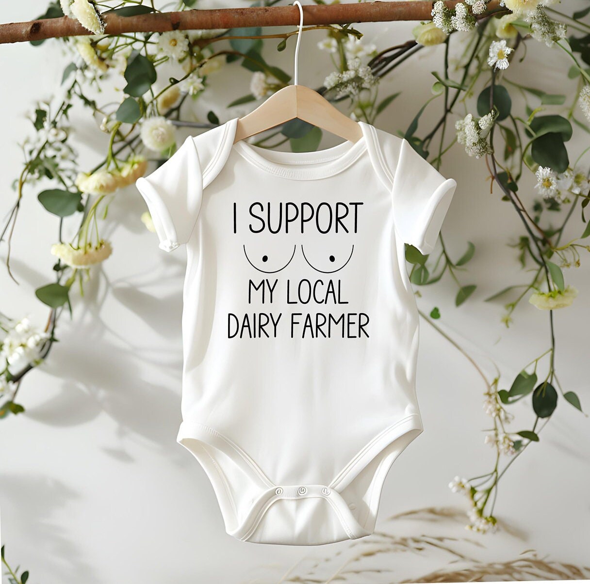 Cute Baby Bodysuit for Baby Shower Gift, Funny Bodysuit Design for Moms, Eat Local, I Support My Local Dairy Farmer, Pro Breastfeeding Gift