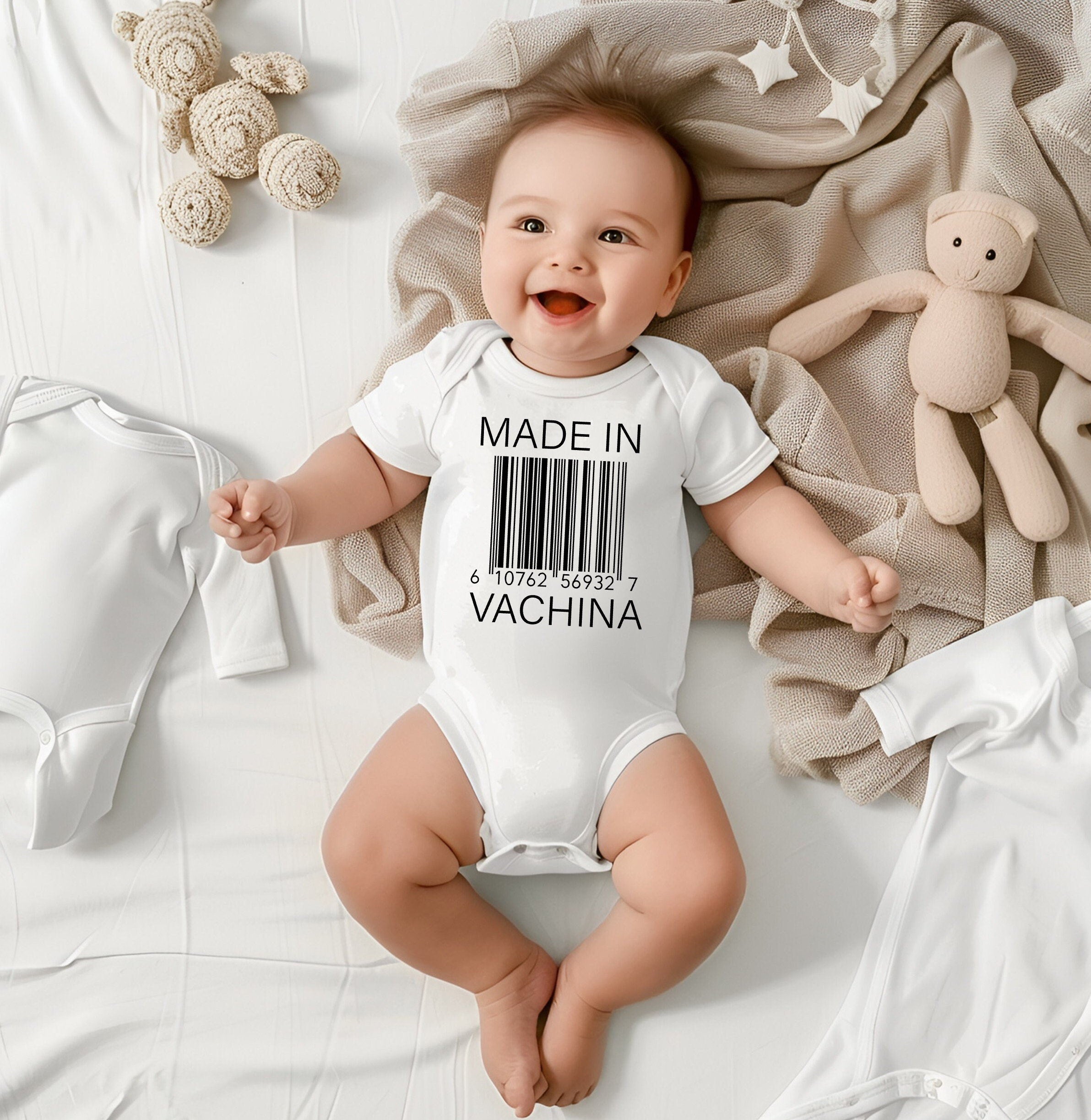 Made In Vachina Funny Baby Gift- Hilarious Baby Shower Gifts- Barcode Funny Baby Gift Cool Baby Apparel- New Mom Gift- Baby Sprinkle Idea