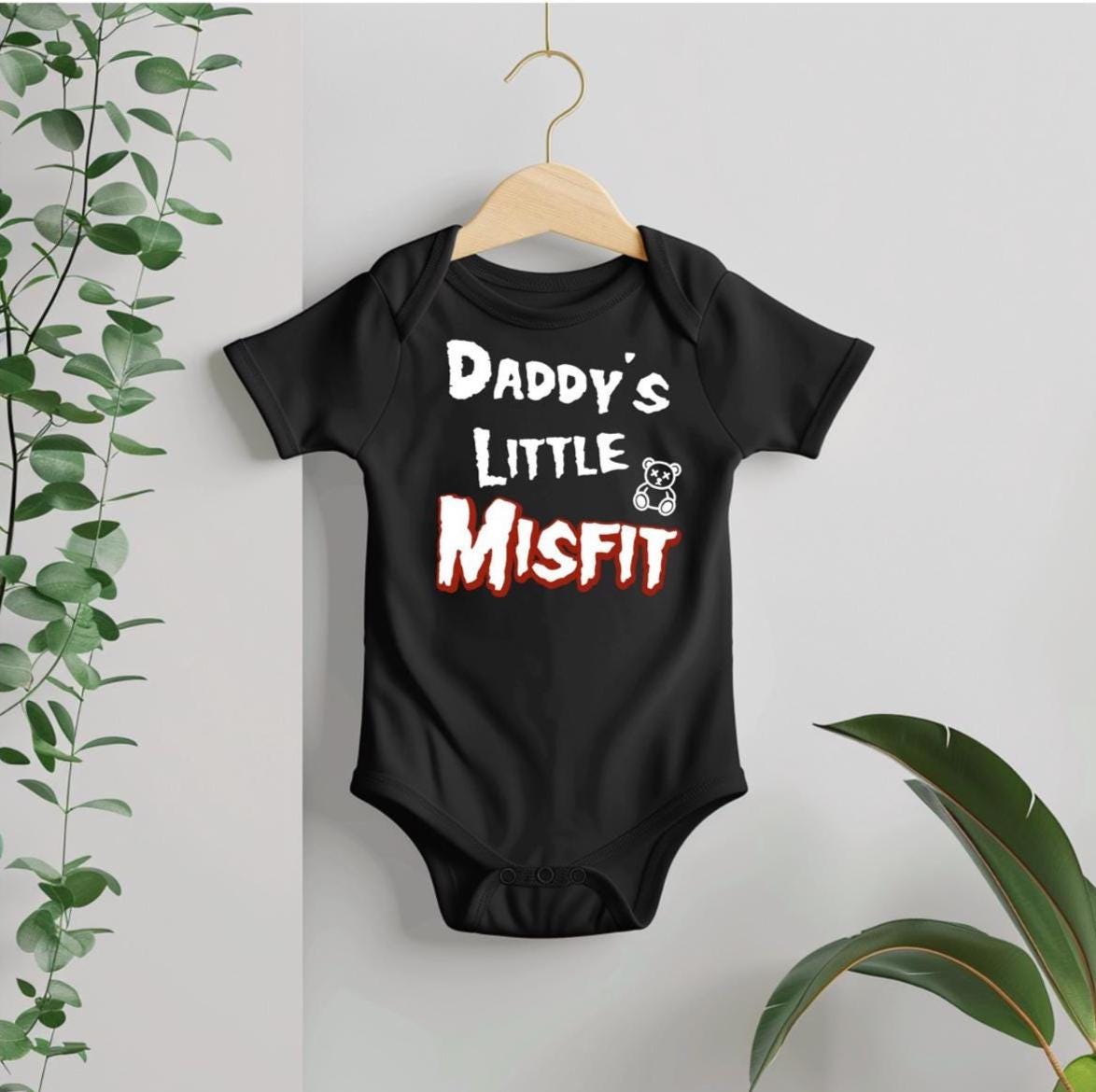 Daddy’s Little Misfit with Goth Teddy Baby Bodysuit