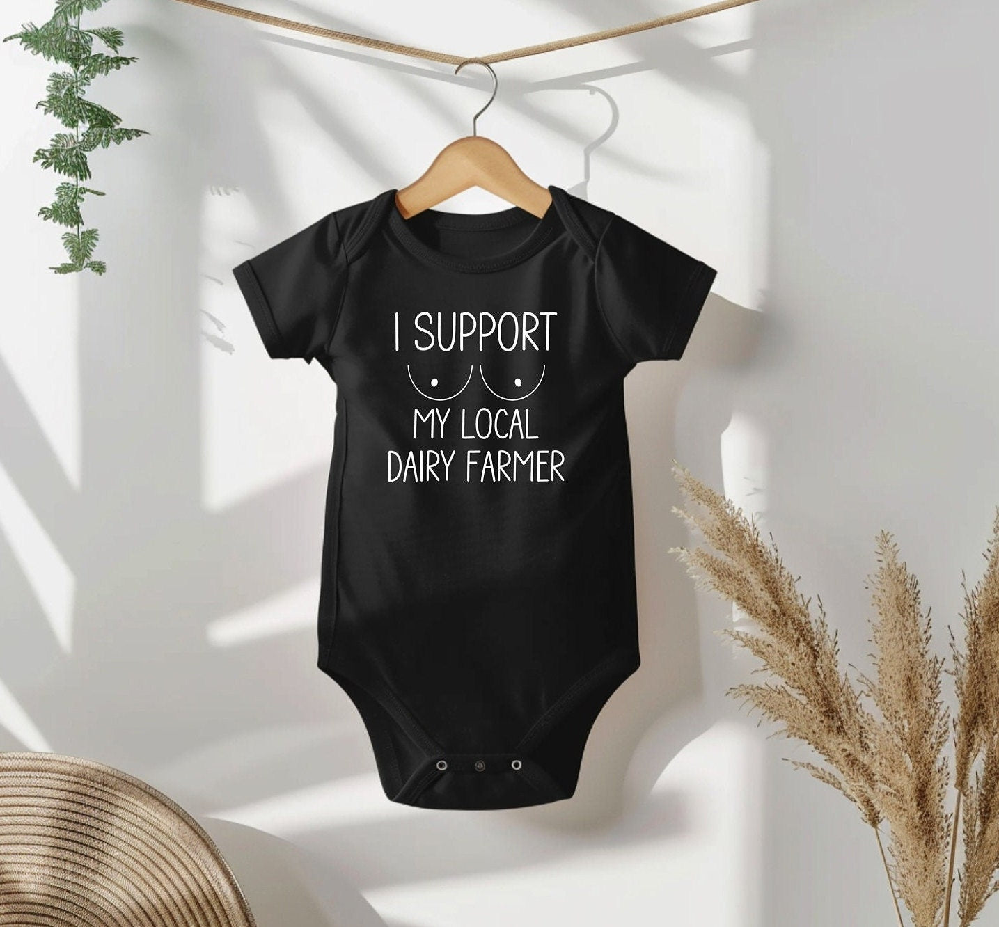 Cute Baby Bodysuit for Baby Shower Gift, Funny Bodysuit Design for Moms, Eat Local, I Support My Local Dairy Farmer, Pro Breastfeeding Gift
