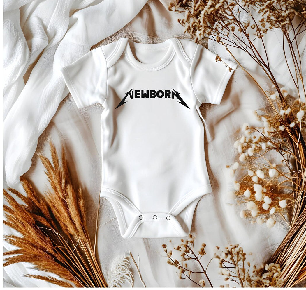 Metal Fans Baby Gift- Black "Newborn" Baby Bodysuit- Rock Baby Gift- Rock Fan Baby Shower Gift- Metal Fan New Baby Gift