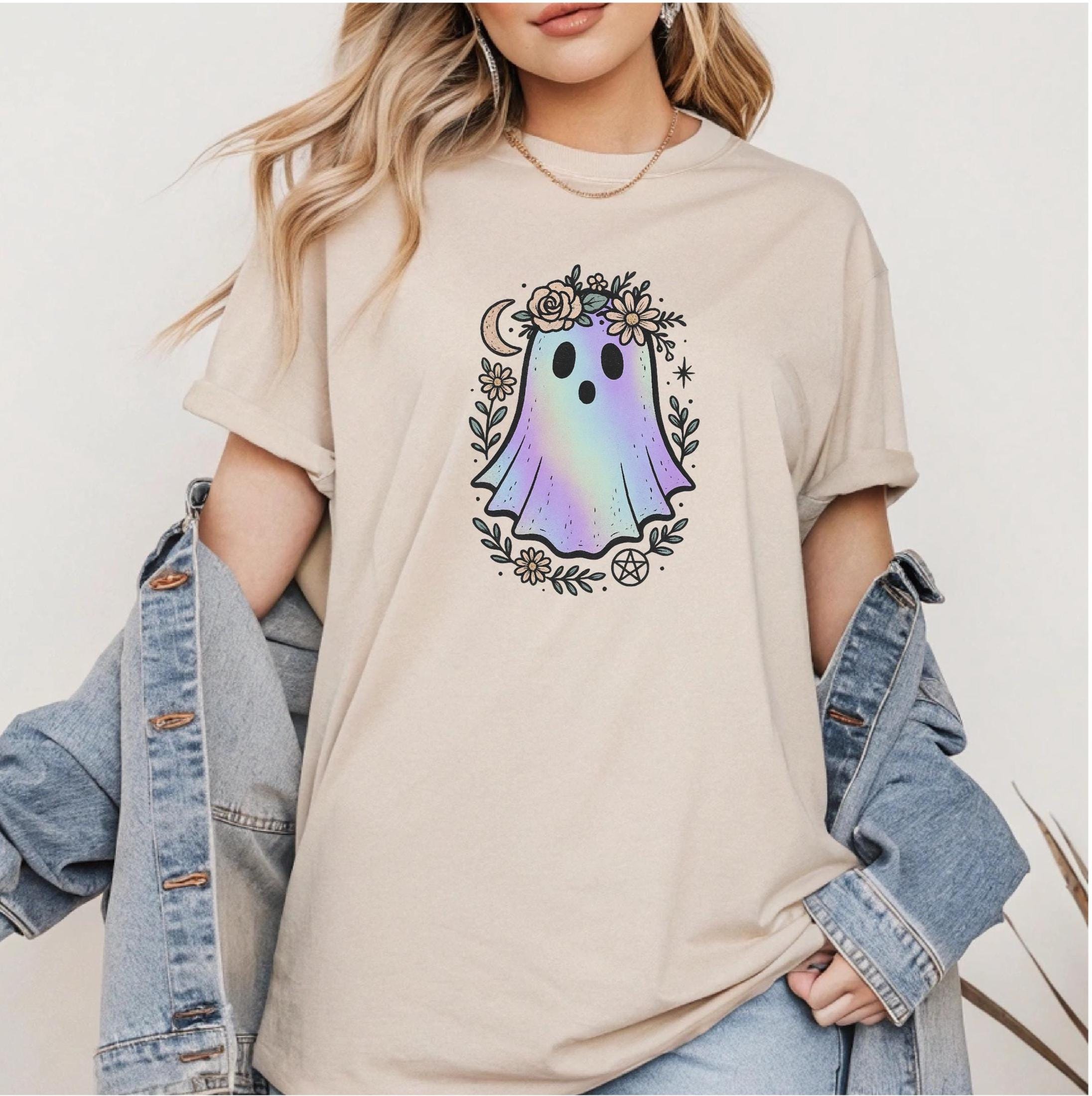 Halloween Theme Cute Boho Iridescent Ghost T-shirts