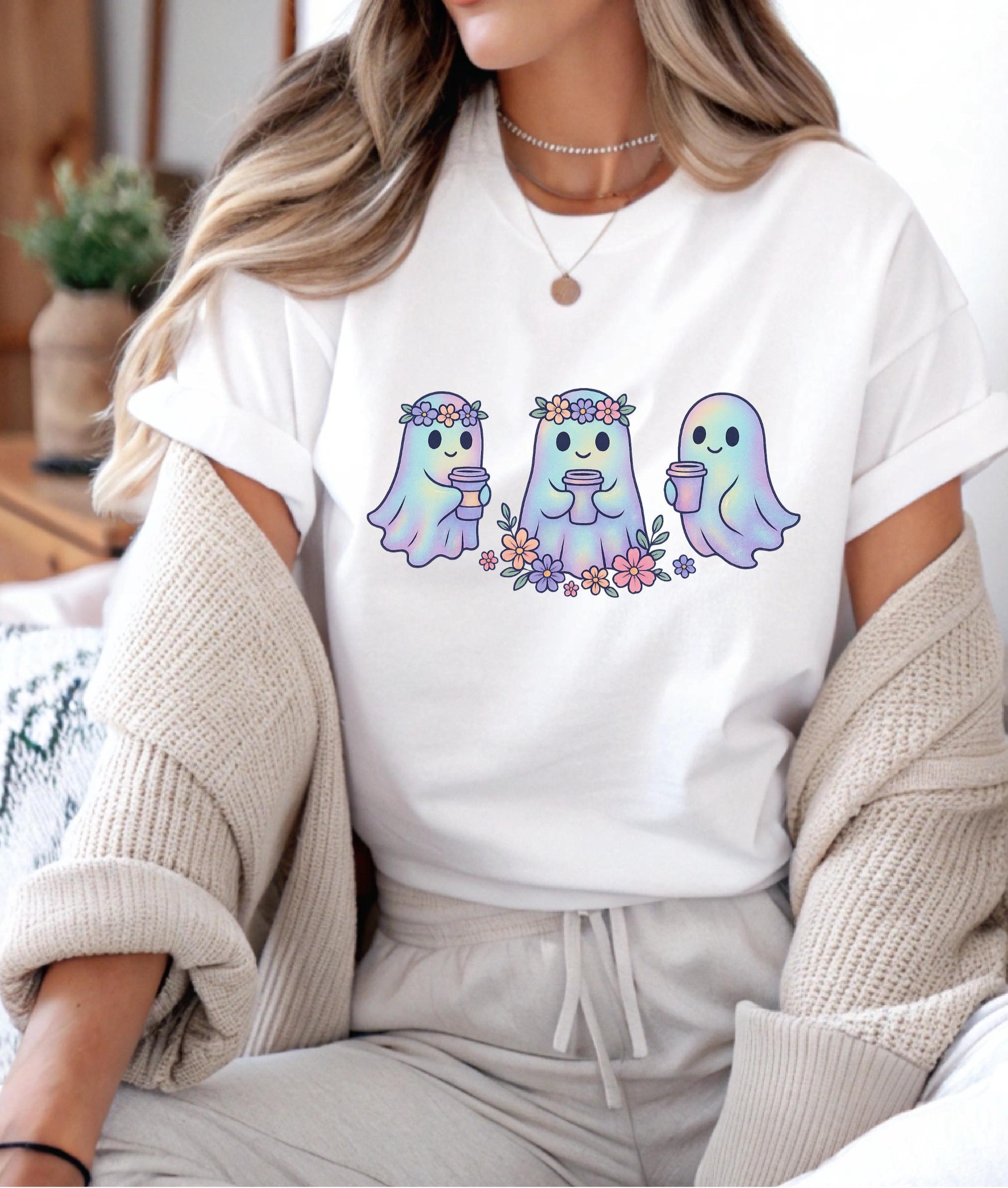 Halloween Theme Cute Boho Iridescent Ghost T-shirts