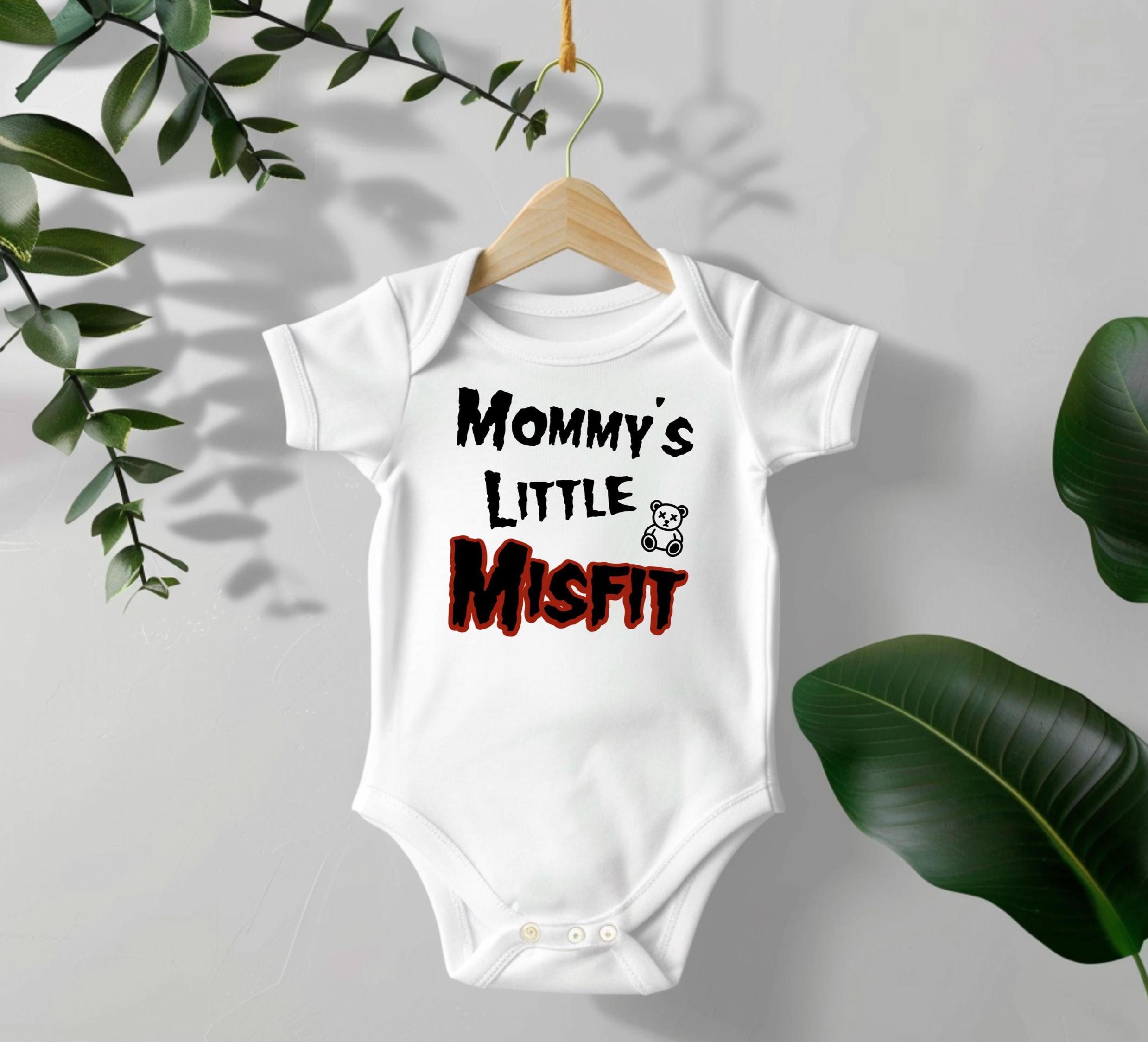 Mommy’s Little Misfit with Goth Teddy Design Baby Bodysuit
