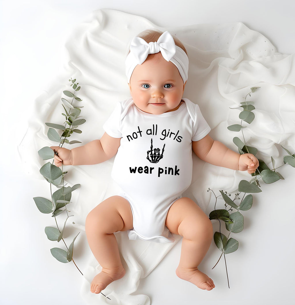 Not All Girls Wear Pink Rock On  Baby Bodysuit