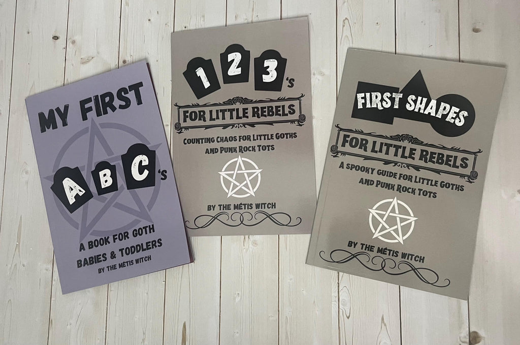 3 Book Set- First ABC’s, 123’s & Shapes-Early Learning With Gothic Charm, Book Set for Gothic Emo Moms, Occult Mom Gift-By The Métis Witch