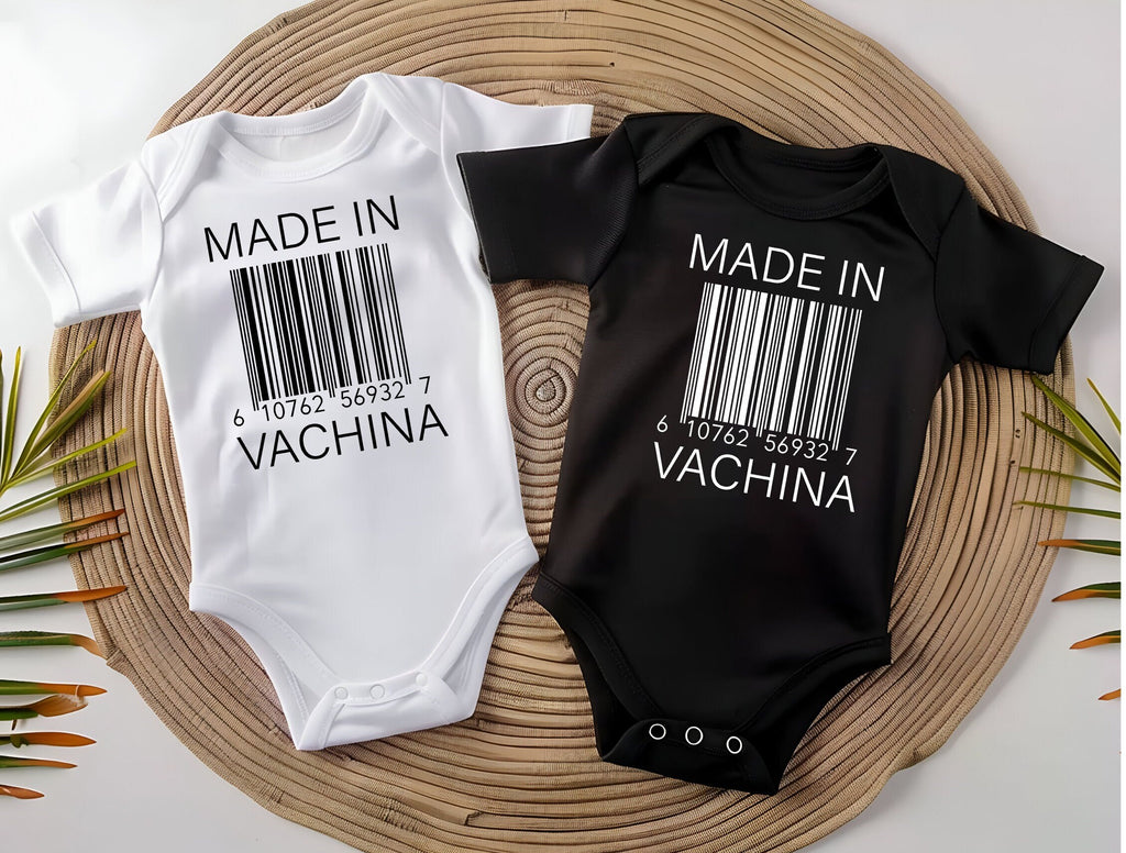 Made In Vachina Funny Baby Gift- Hilarious Baby Shower Gifts- Barcode Funny Baby Gift Cool Baby Apparel- New Mom Gift- Baby Sprinkle Idea