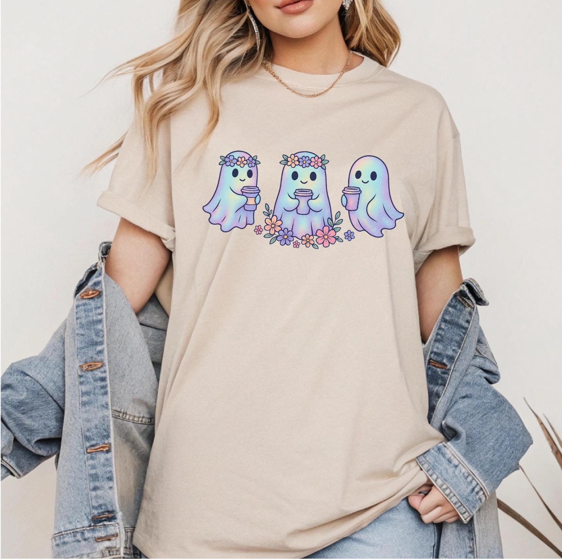 Halloween Theme Cute Boho Iridescent Ghost T-shirts