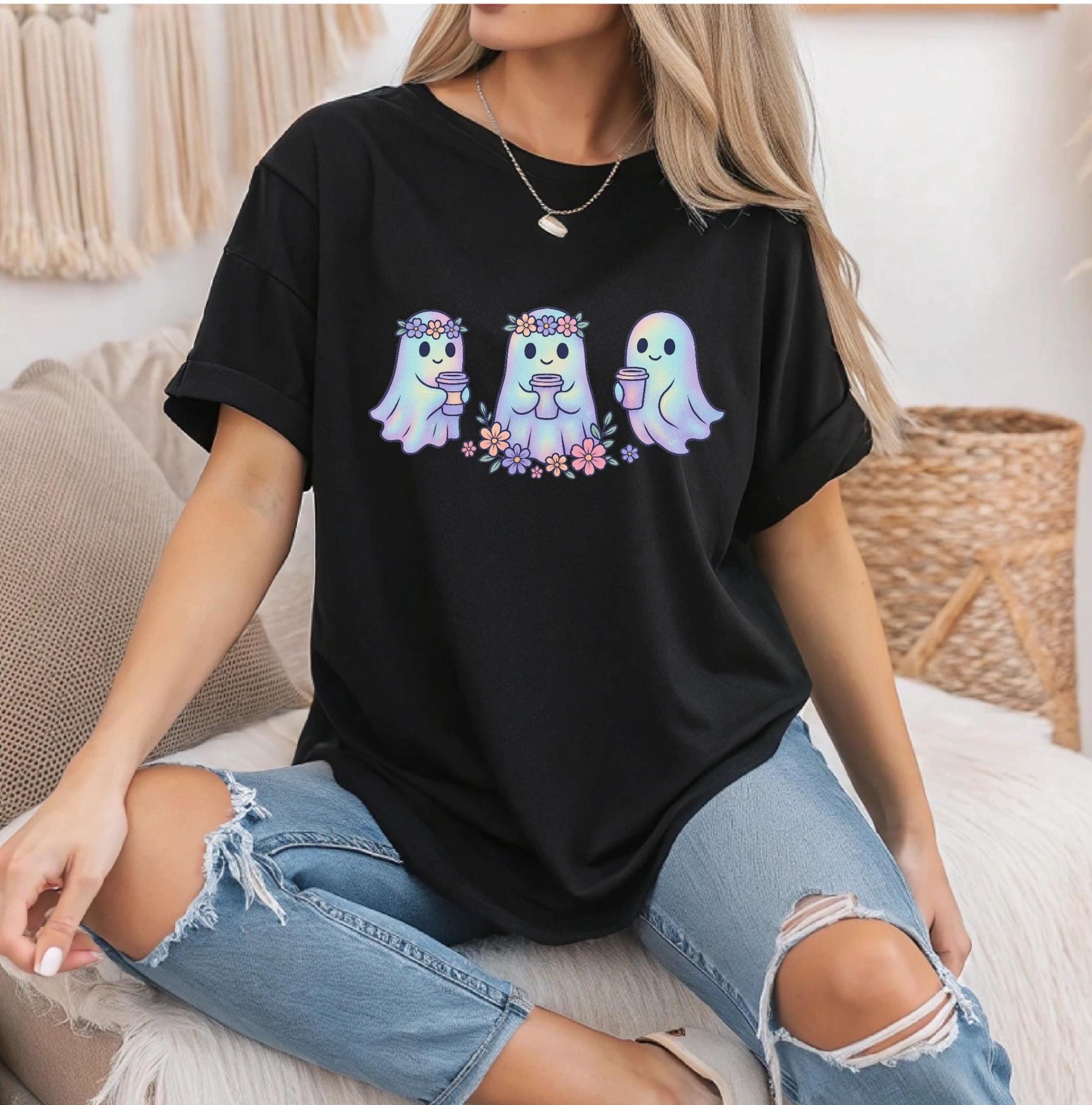Halloween Theme Cute Boho Iridescent Ghost T-shirts