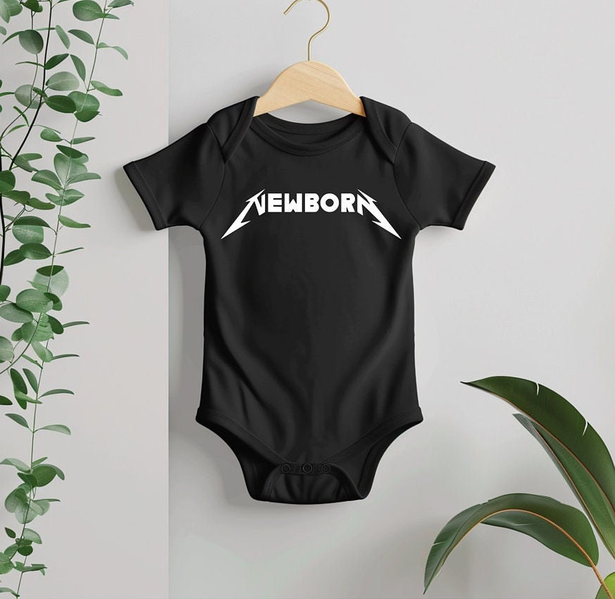 Metal Fans Baby Gift- Black "Newborn" Baby Bodysuit- Rock Baby Gift- Rock Fan Baby Shower Gift- Metal Fan New Baby Gift