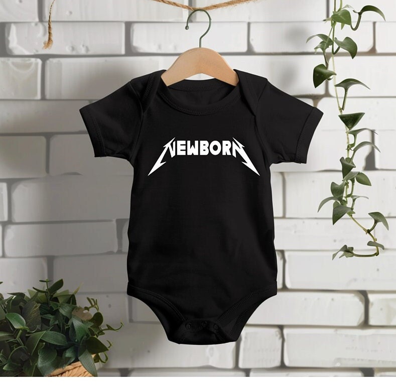 Metal Fans Baby Gift- Black "Newborn" Baby Bodysuit- Rock Baby Gift- Rock Fan Baby Shower Gift- Metal Fan New Baby Gift
