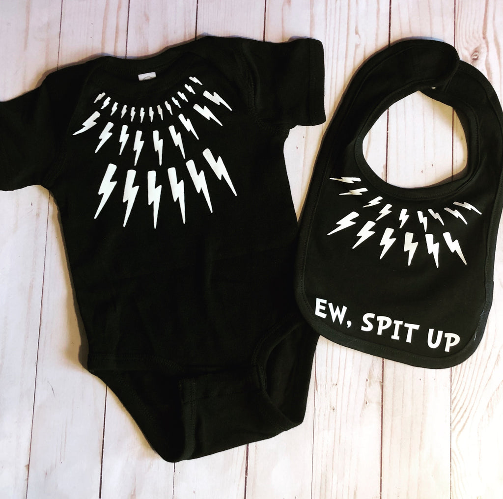 Lightning Bolt Baby Bodysuit & Bib Set: Matching Baby Sprinkle Gift