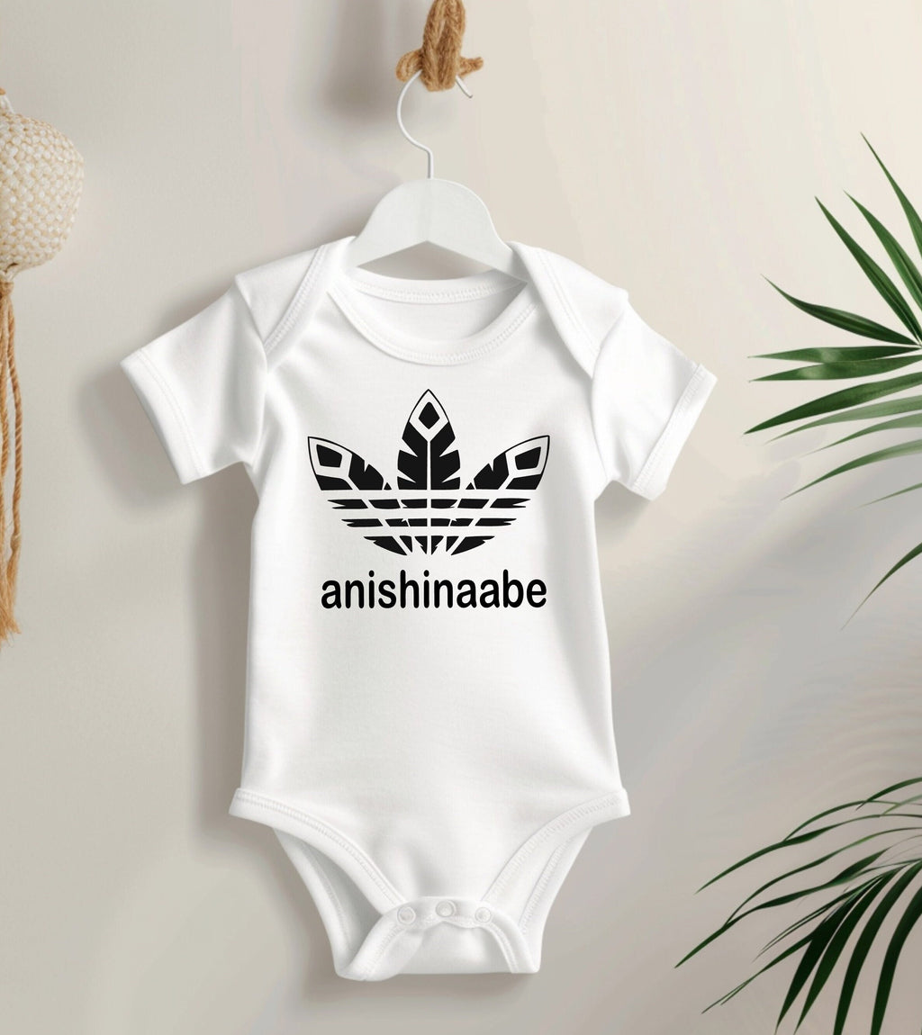 Indigenous Three Feather Baby Bodysuit: Anishinaabe Ojibwe Gift