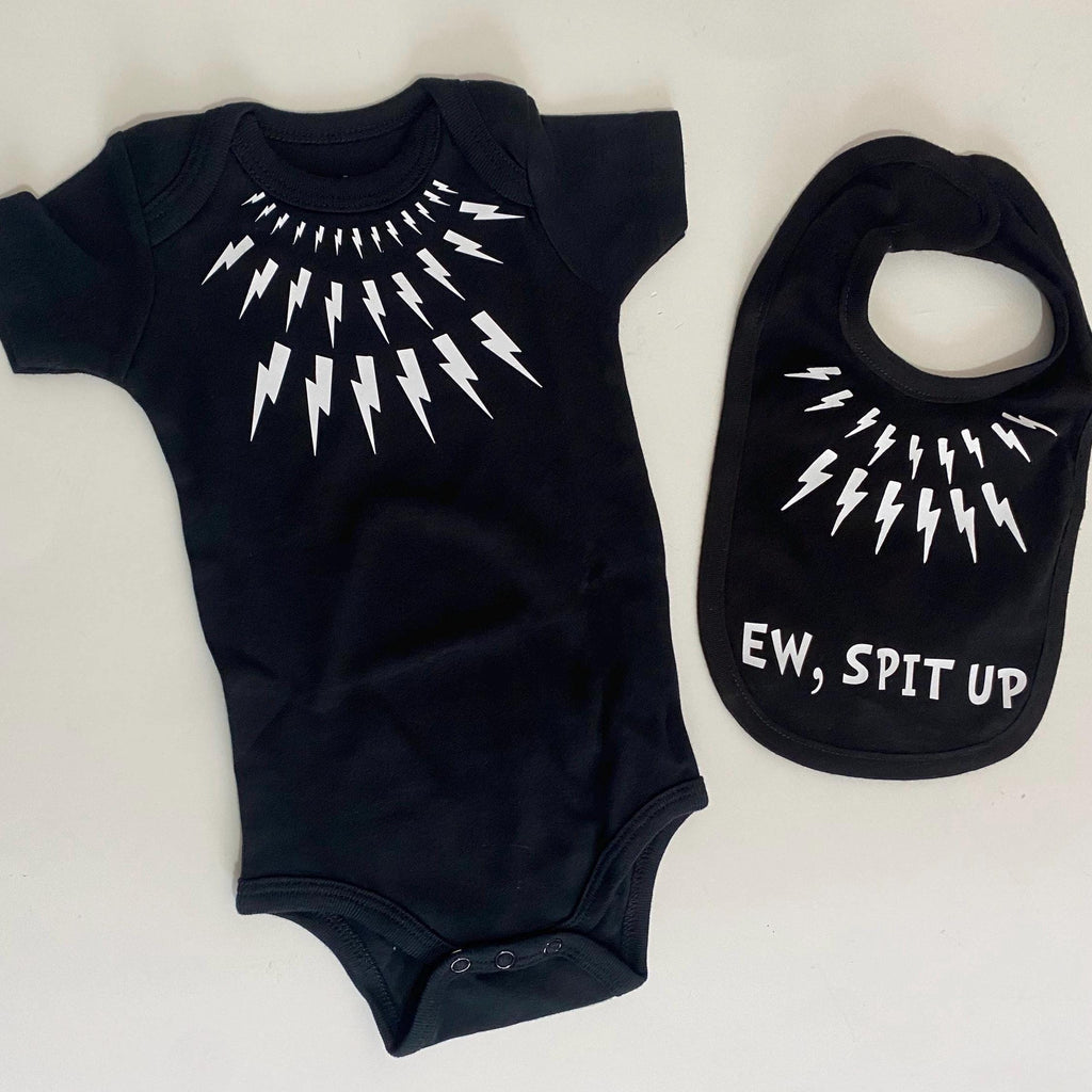 Lightning Bolt Baby Bodysuit & Bib Set: Matching Baby Sprinkle Gift