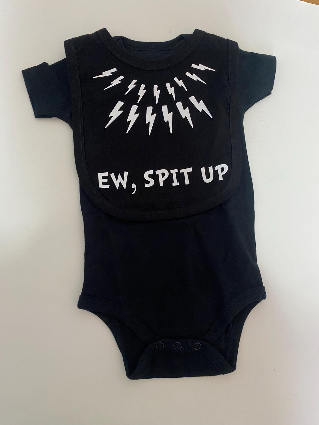 Lightning Bolt Baby Bodysuit & Bib Set: Matching Baby Sprinkle Gift