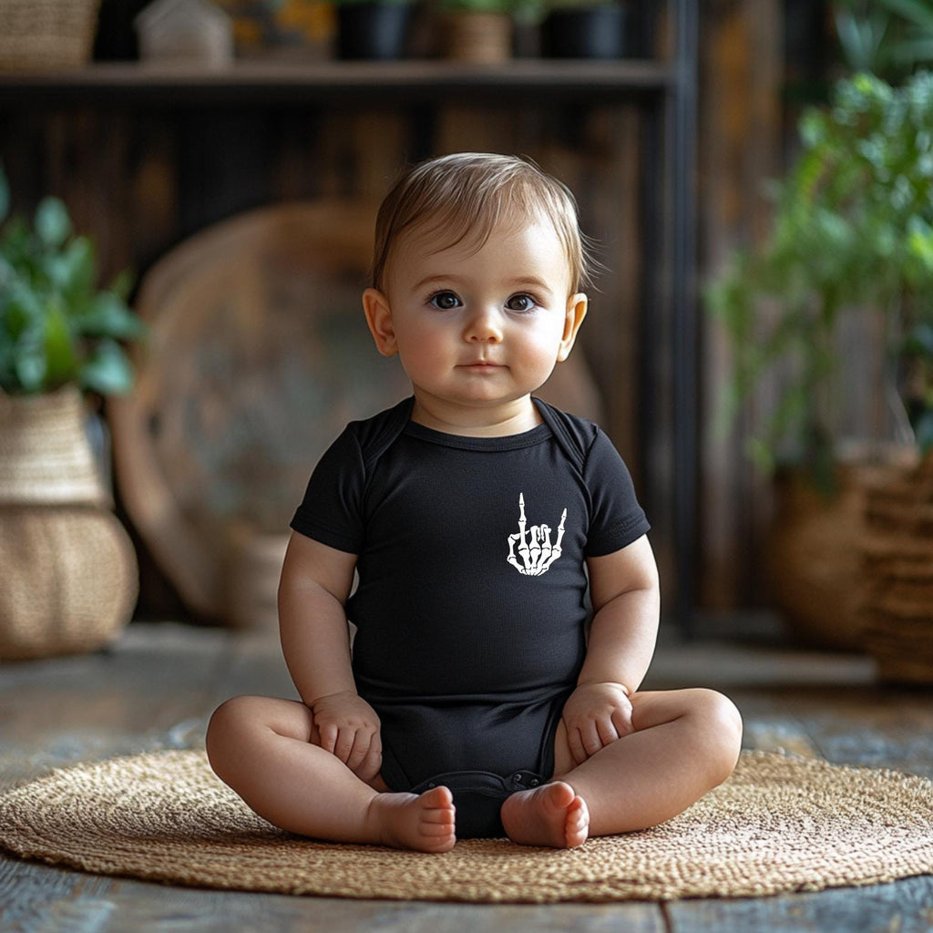 Rock On Skeleton Baby Bodysuit: Metal Fan Shower Gift
