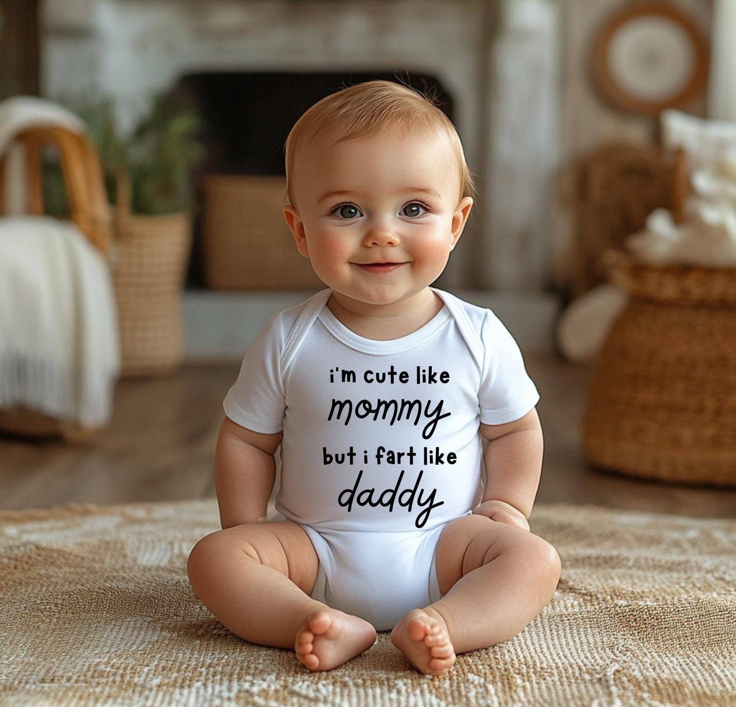 Funny Baby Shower Gift- I'm Cute Like Mommy But I Fart Like Daddy Baby Bodysuit