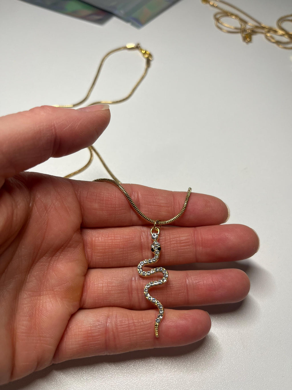 Gold Rope Chain Snake Necklace: Rhinestone Punk Jewelry