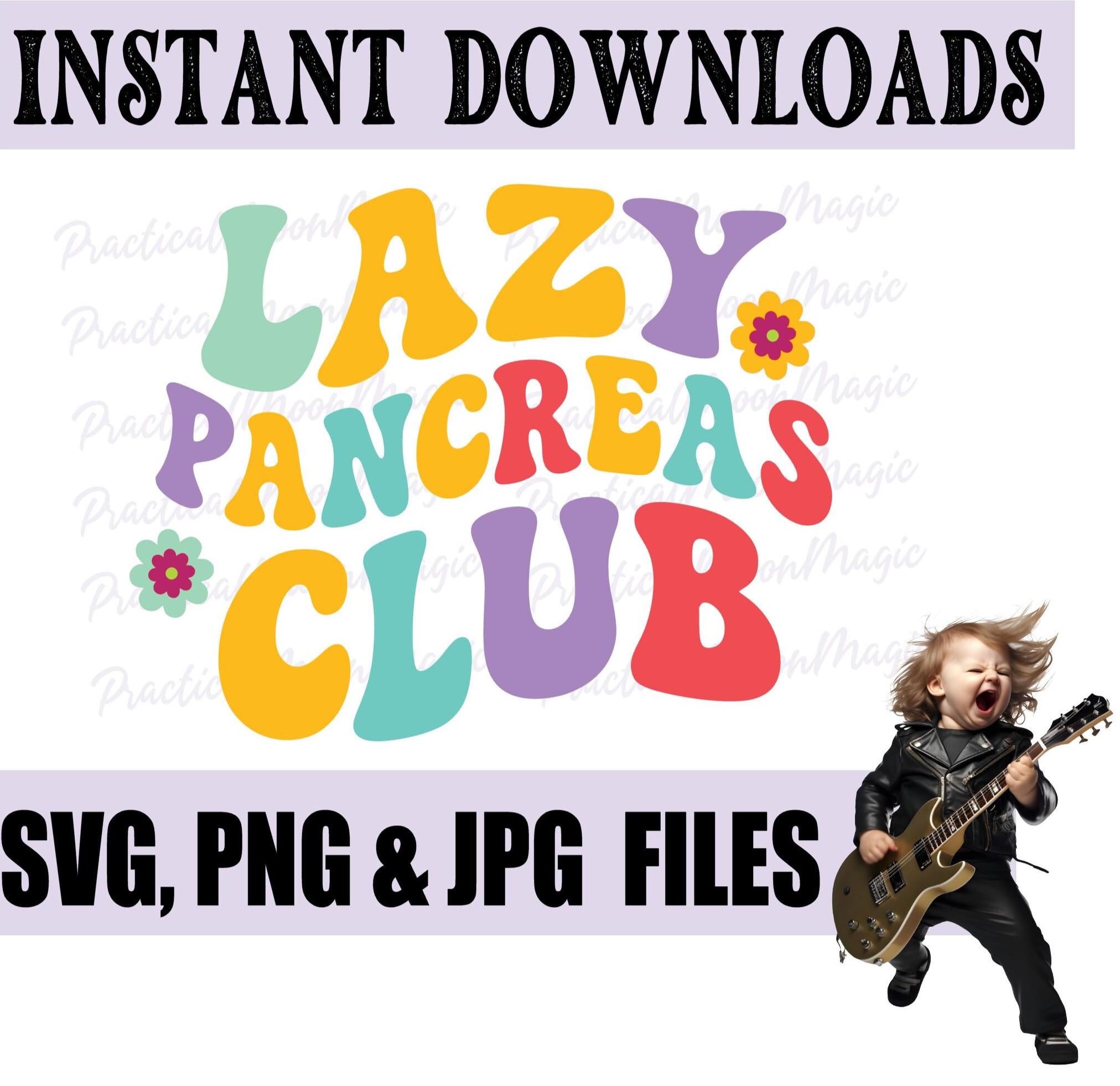 Lazy Pancreas Club SVG PNG: Groovy Diabetes Awareness Design (Digital Download