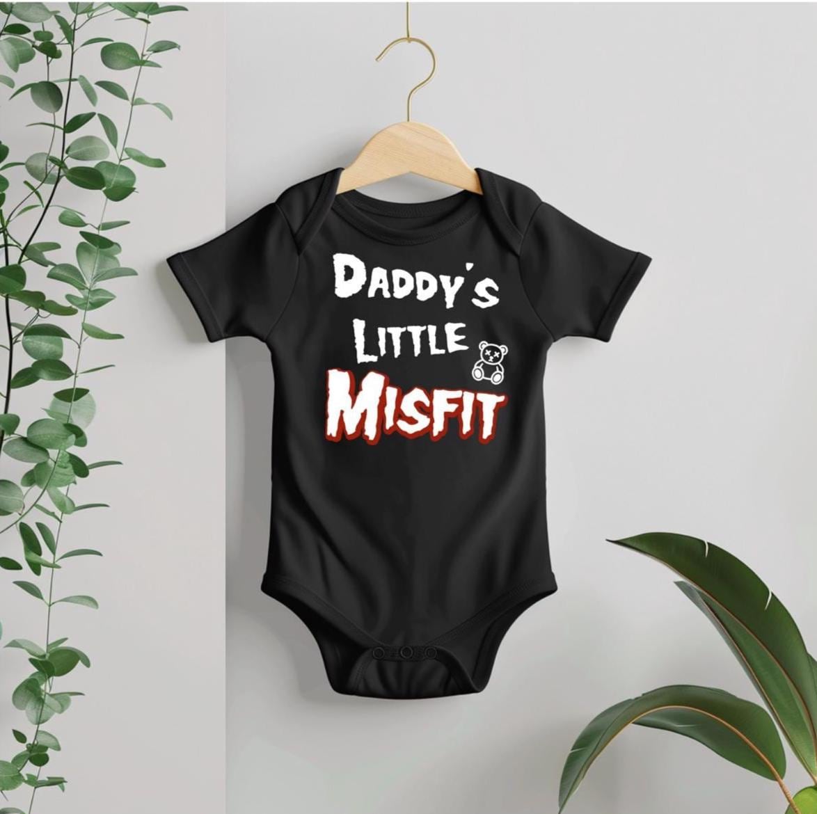 Daddy's Little Misfit Baby Bodysuit: Goth Teddy Design