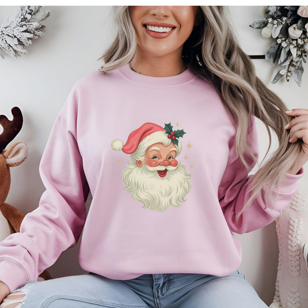 Vintage Santa Pink Christmas Sweatshirt: Winter Vibes Sweatshirt