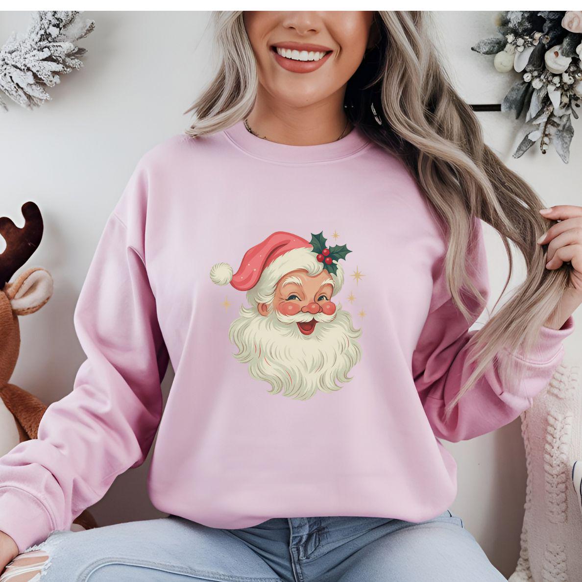 Vintage Santa Pink Christmas Sweatshirt: Winter Vibes Sweatshirt