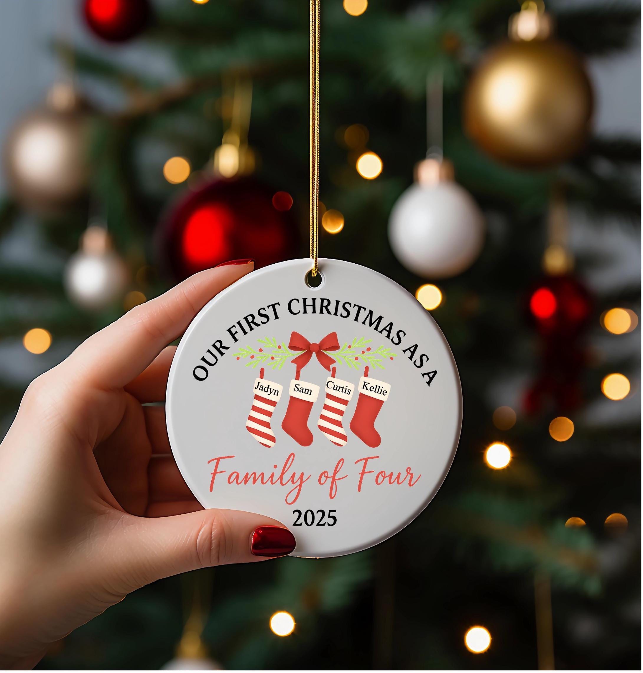 Personalized First Christmas As A Family Of Four Christmas Tree Ornaments-