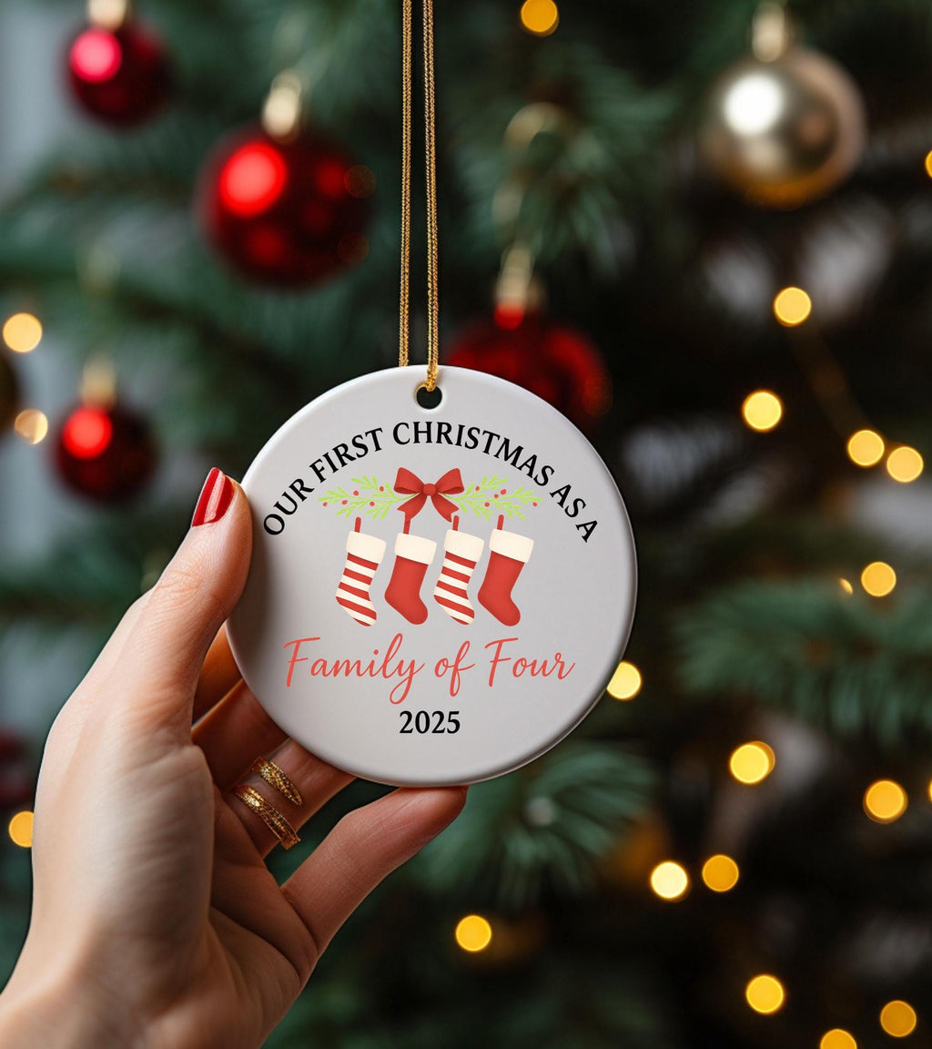 Personalized First Christmas As A Family Of Four Christmas Tree Ornaments-