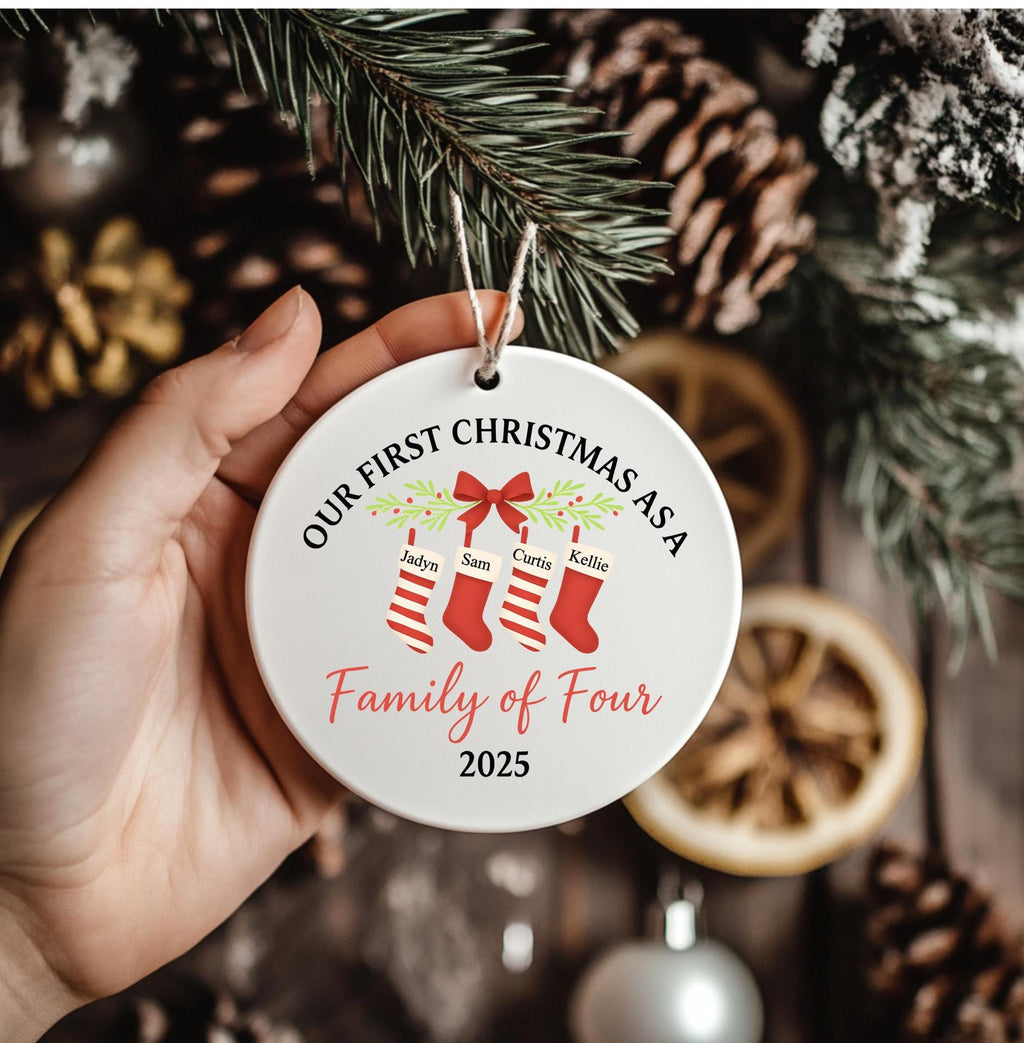 Personalized First Christmas As A Family Of Four Christmas Tree Ornaments-