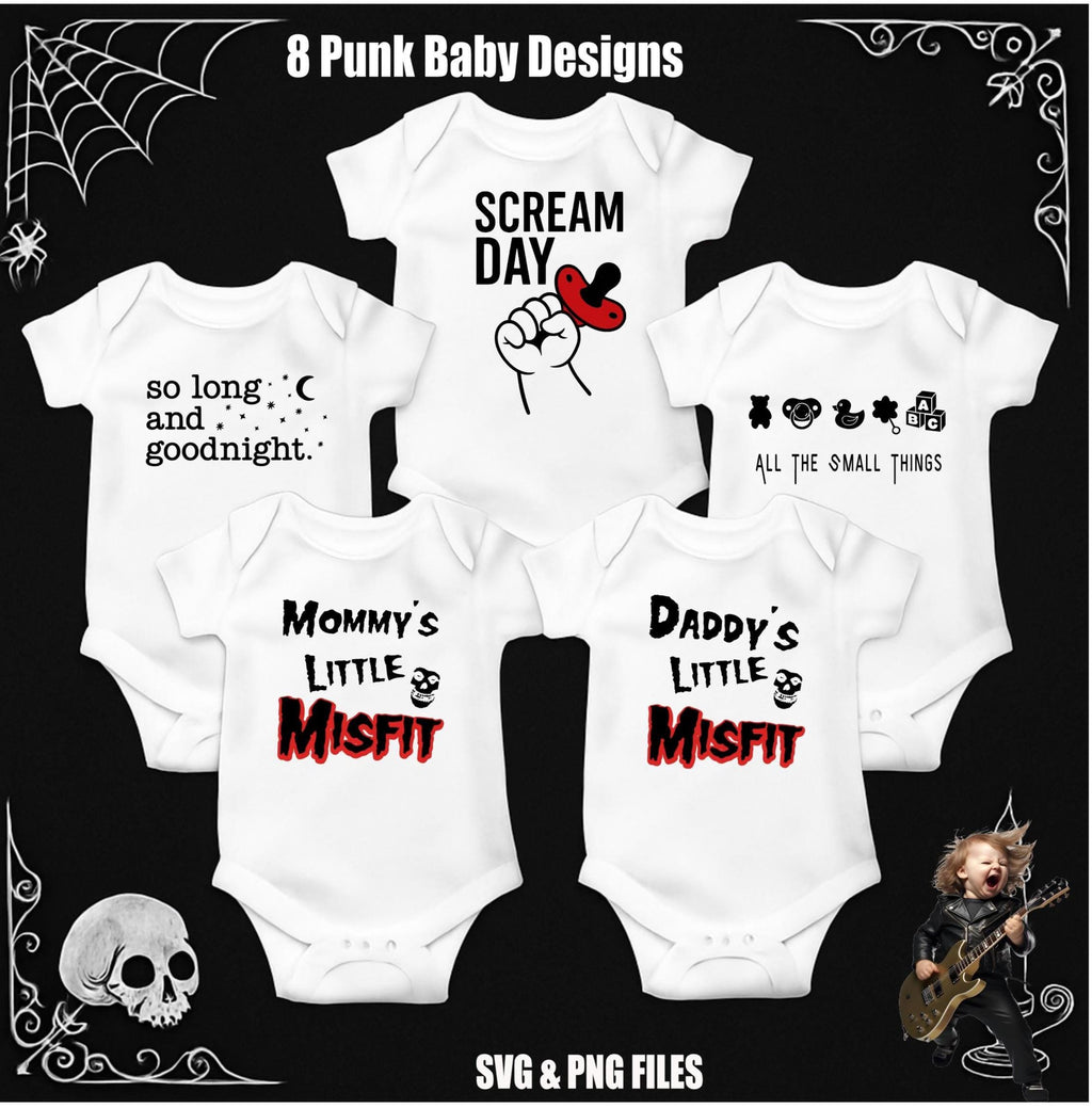 8 Punk Rock Baby Bodysuit SVG Bundle: Goth Designs Vol 1 (Digital Download)