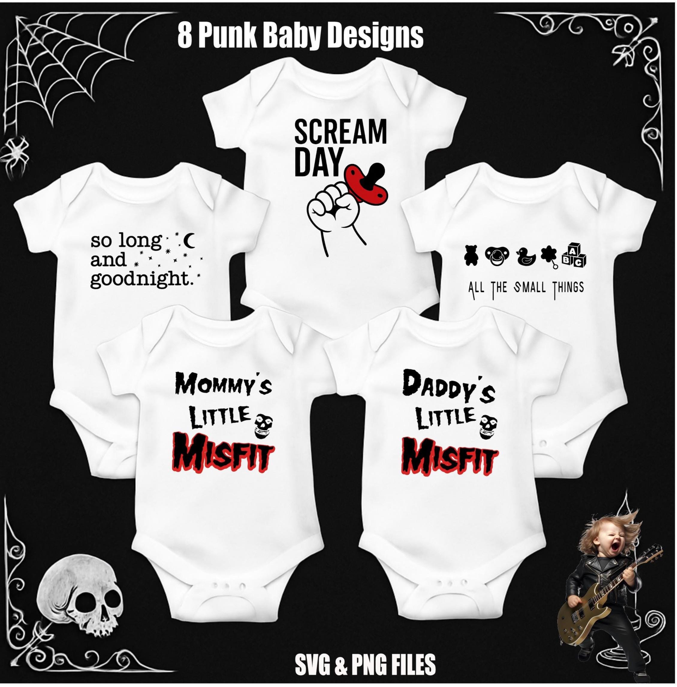 8 Punk Rock Baby Bodysuit SVG Bundle: Goth Designs Vol 1 (Digital Download)