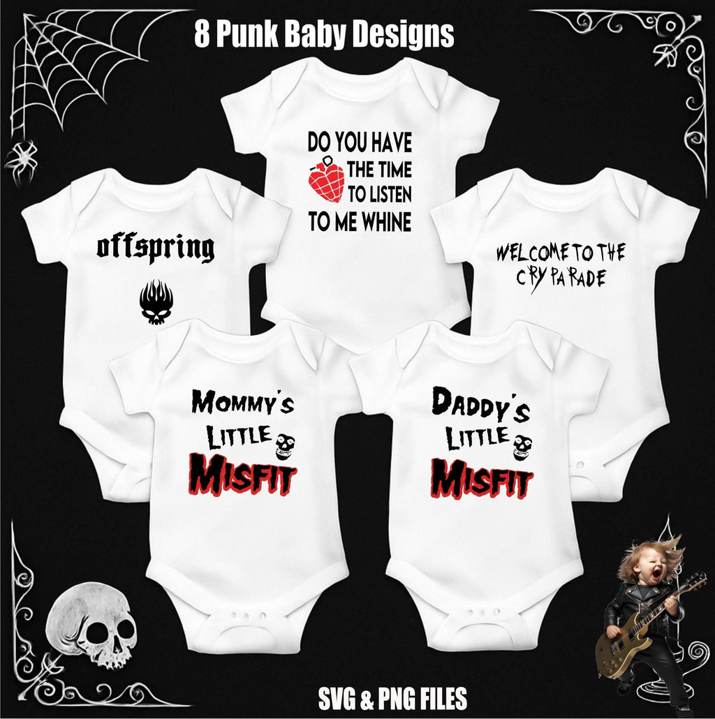 8 Punk Rock Baby Bodysuit SVG Bundle: Goth Designs Vol 1 (Digital Download)
