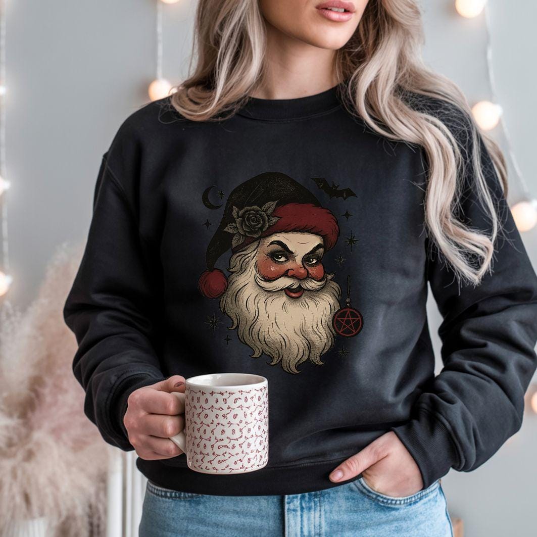Creepy Horror Santa Sweatshirt:  Gothic Emo Krampus Sweatshirt