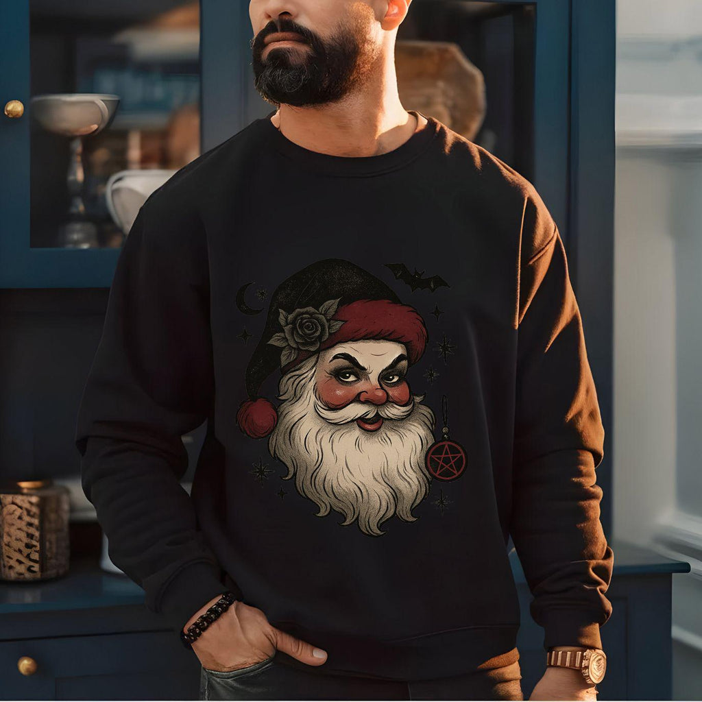 Creepy Horror Santa Sweatshirt:  Gothic Emo Krampus Sweatshirt