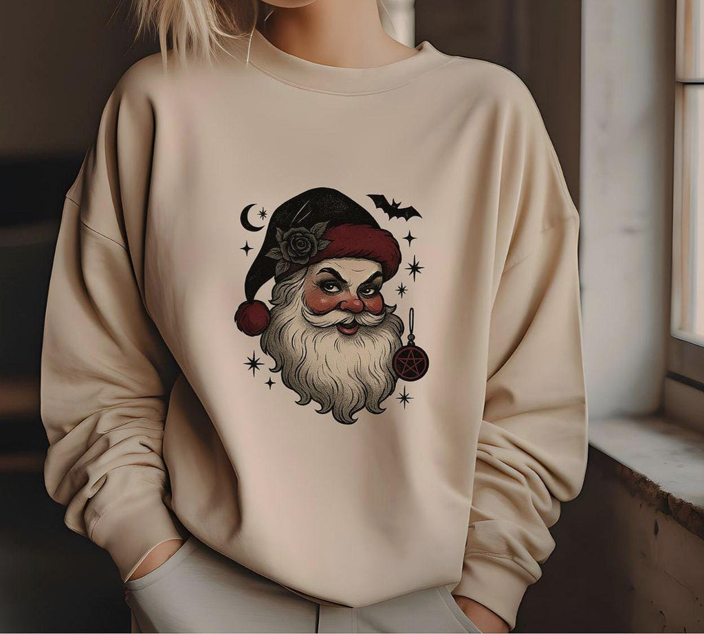 Creepy Horror Santa Sweatshirt:  Gothic Emo Krampus Sweatshirt