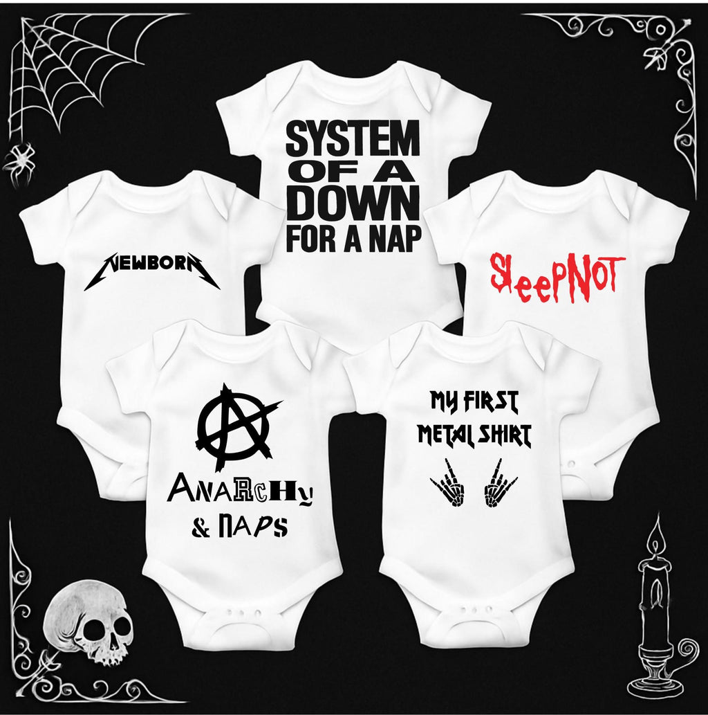 Metal Baby Vol. 1 SVG PNG Bundle: 7 Punk Rock Goth Baby Bodysuit Designs (Digital Download)