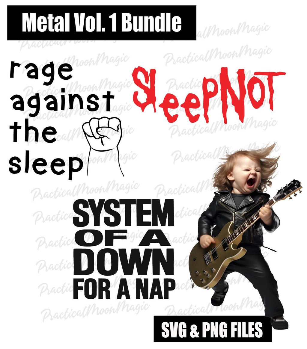 Metal Baby Vol. 1 SVG PNG Bundle: 7 Punk Rock Goth Baby Bodysuit Designs (Digital Download)