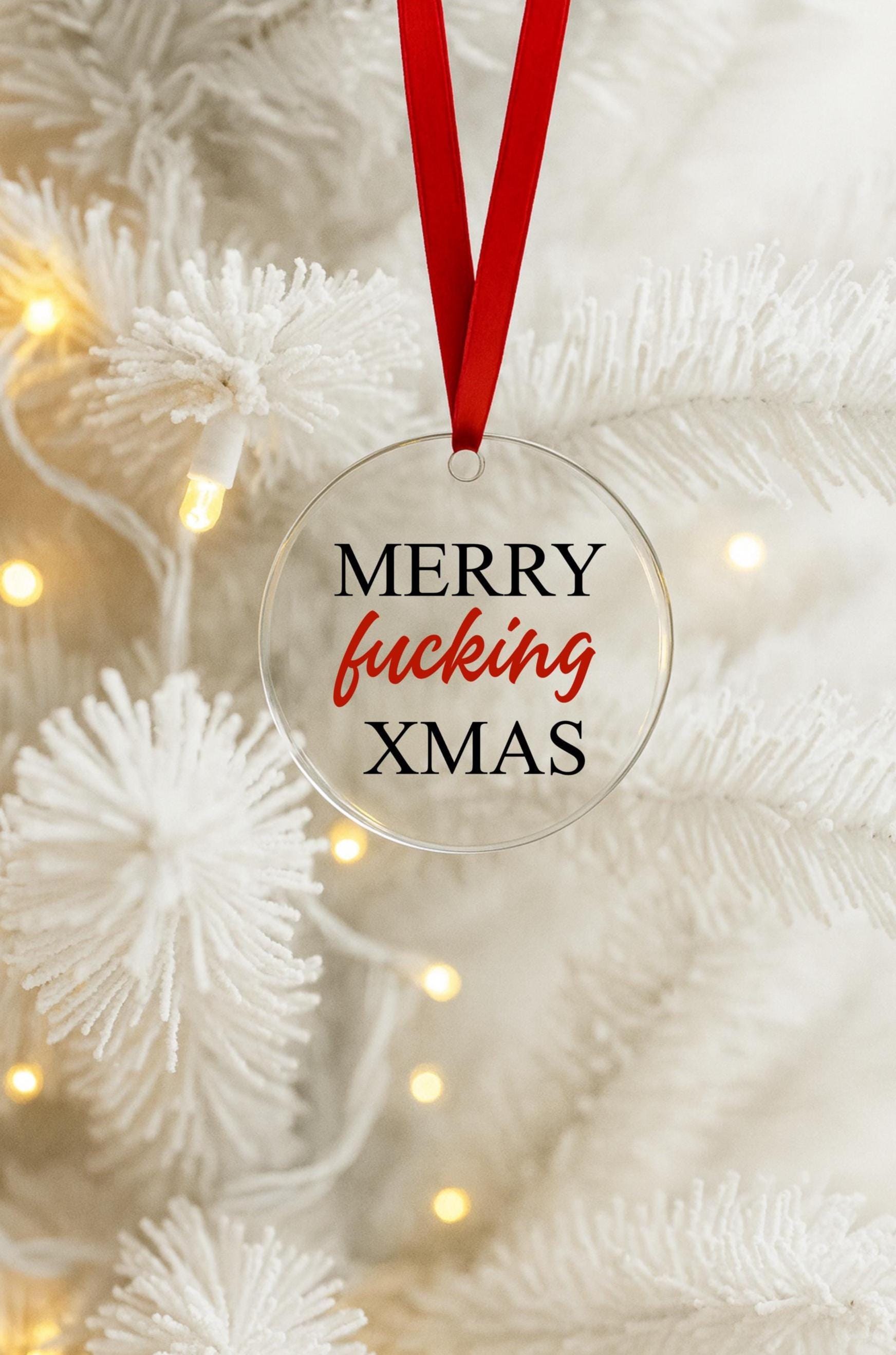 Set of 5 Merry F*cking Xmas Glass Ornaments – Naughty Holiday Decor for Adults