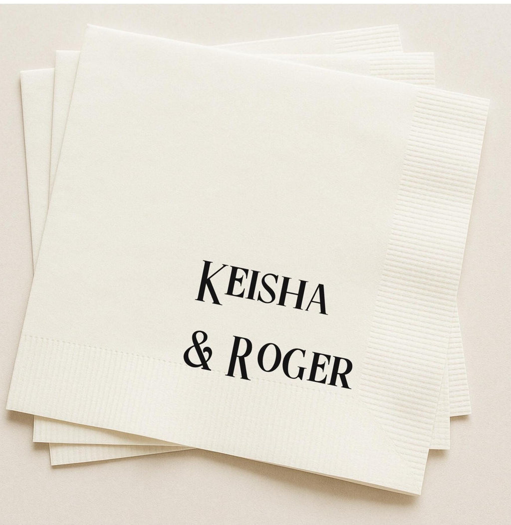 50 Count Personalized White Paper Napkins- Black Text