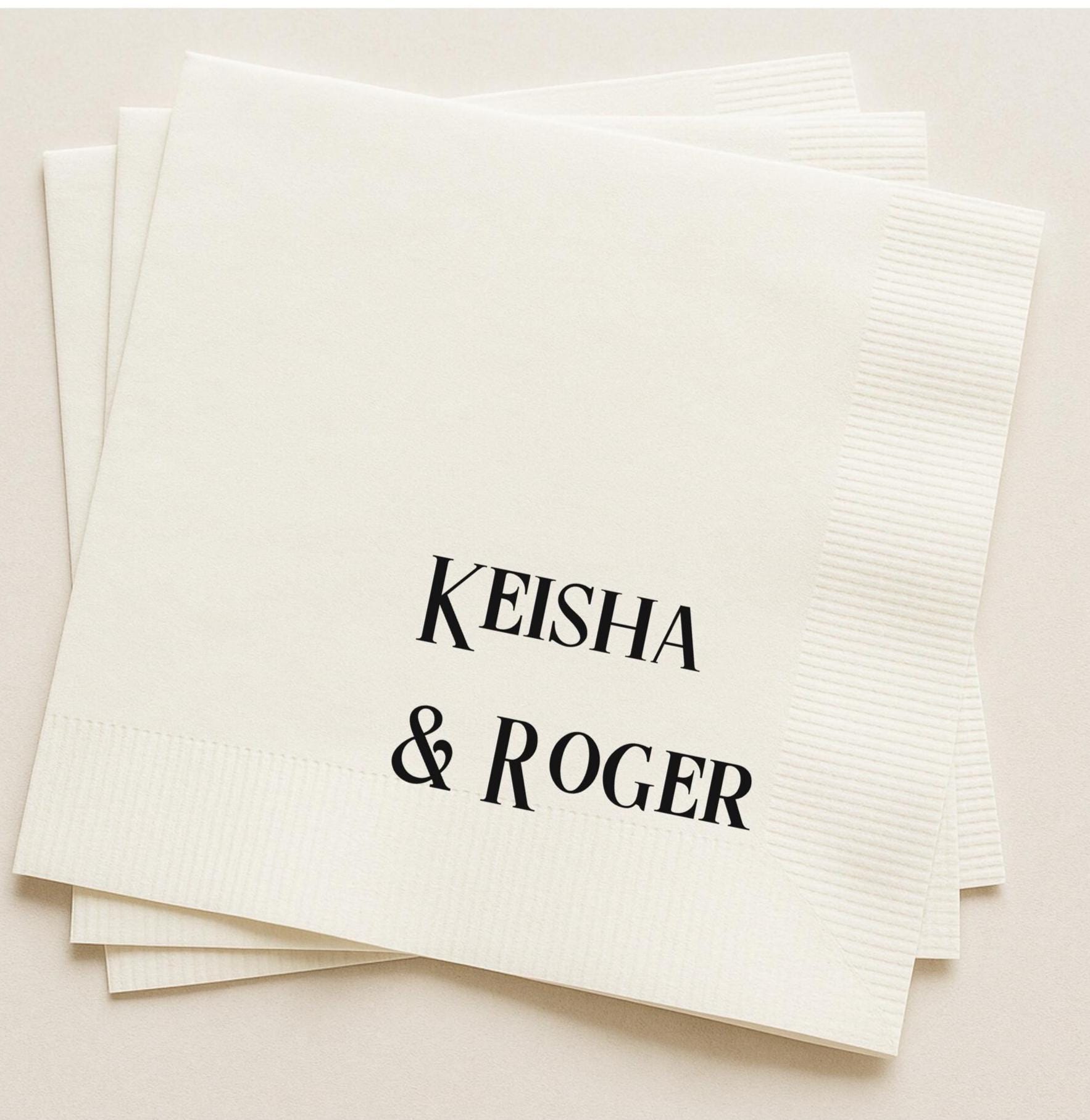50 Count Personalized White Paper Napkins- Black Text