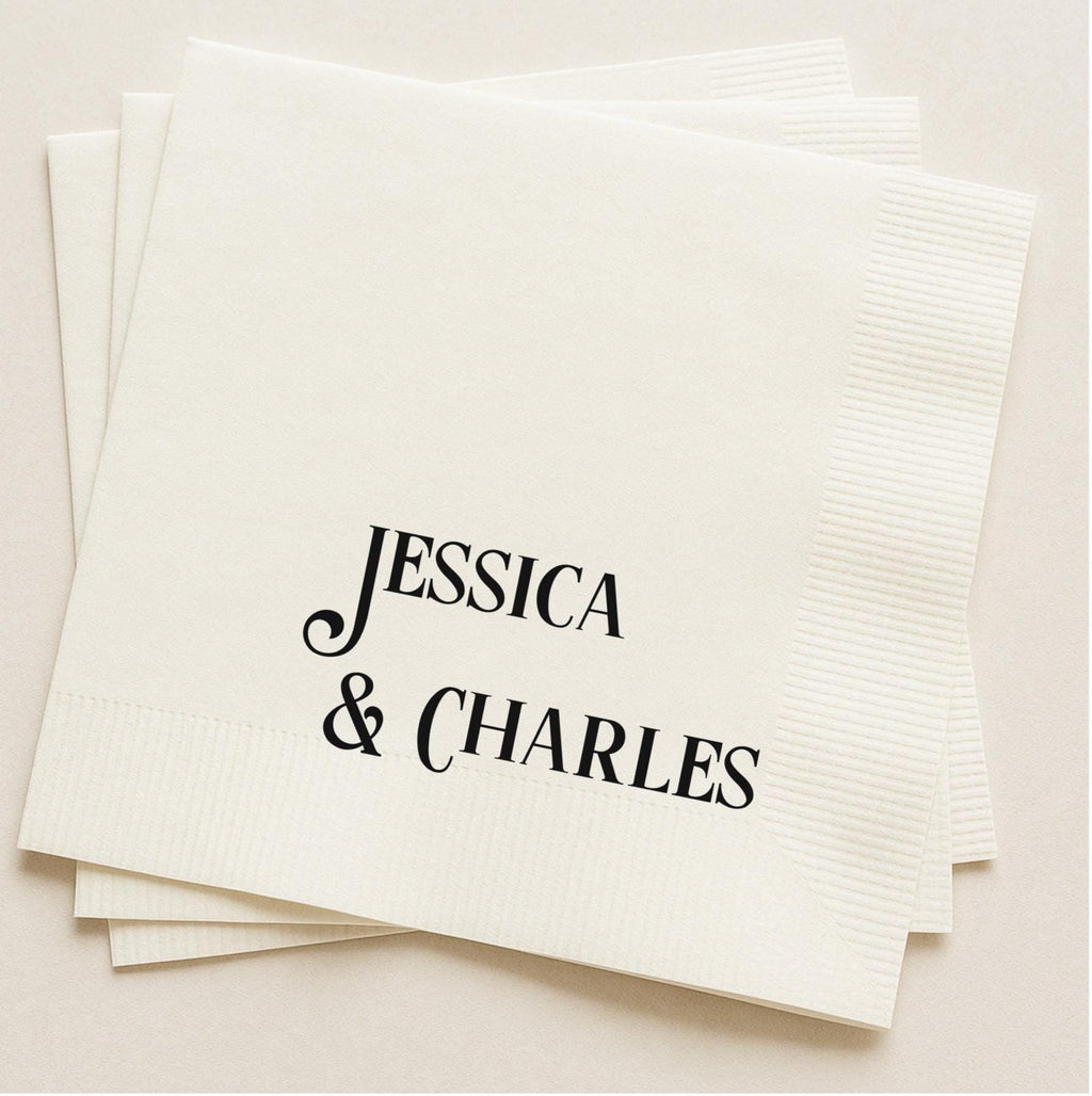 50 Count Personalized White Paper Napkins- Black Text