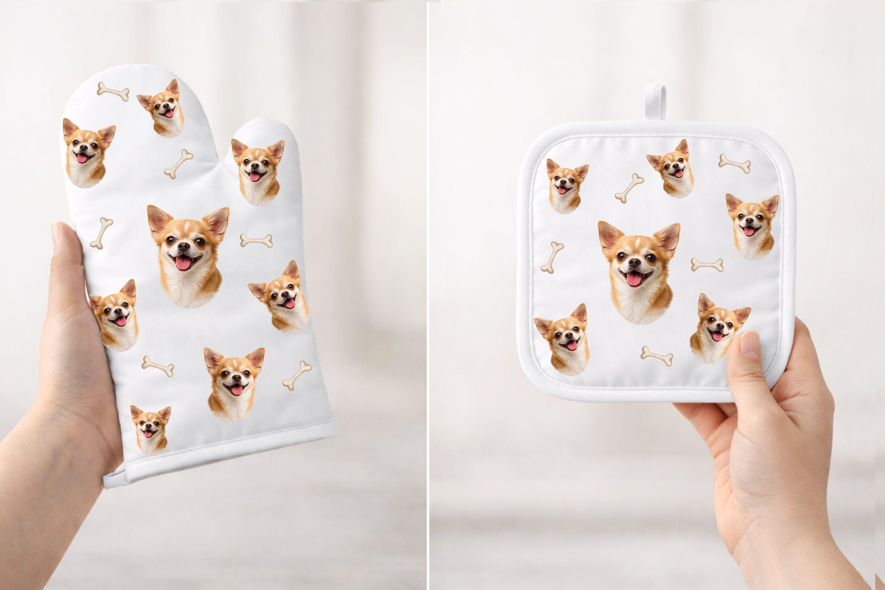 Custom Dog Oven Mitt & Pot Holder Set – Your Pet Photo with Their Favourite Food