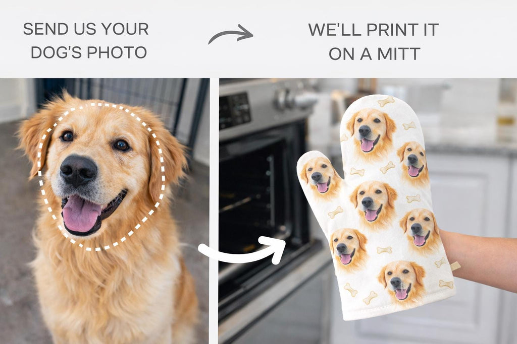 Custom Dog Oven Mitt & Pot Holder Set – Your Pet Photo with Their Favourite Food
